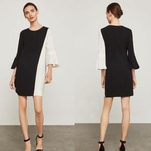 BCBGMaxAzria Loren Black & White Colorblock Bell Sleeve Dress